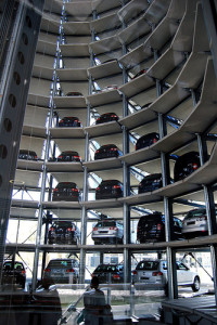 The circular car park at the VW Autostadt